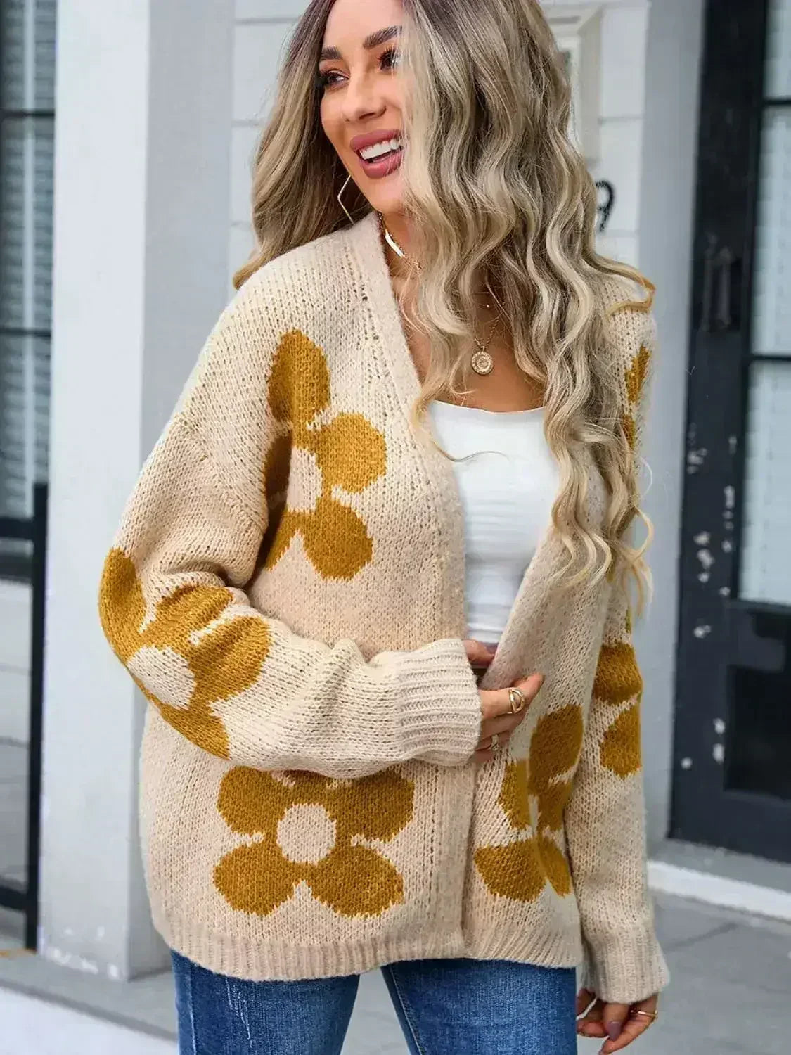 Angel Wings Flower Open Front Long Sleeve Cardigan - Trendy &amp; Comfortable