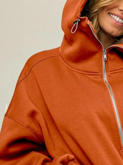 BiBi Half Zip Vintage Washed Fleece Hoodie