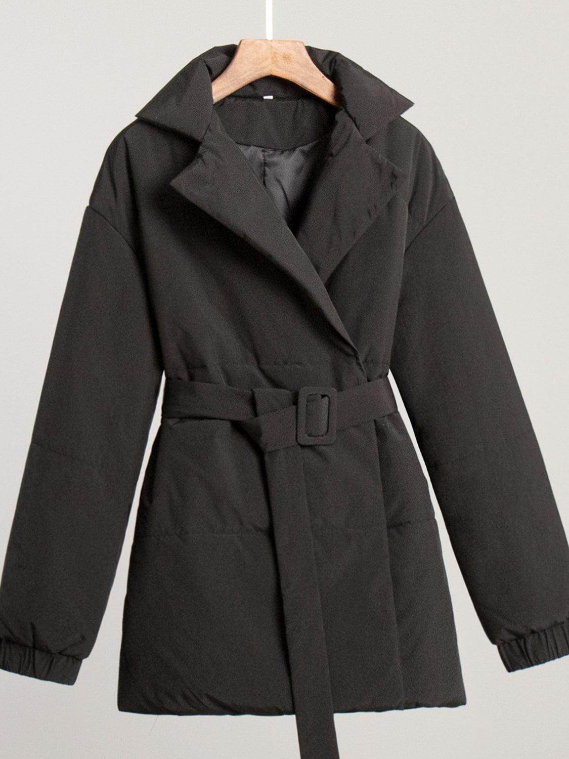 Puffer Long Sleeve Winter Coat with Belt for Women