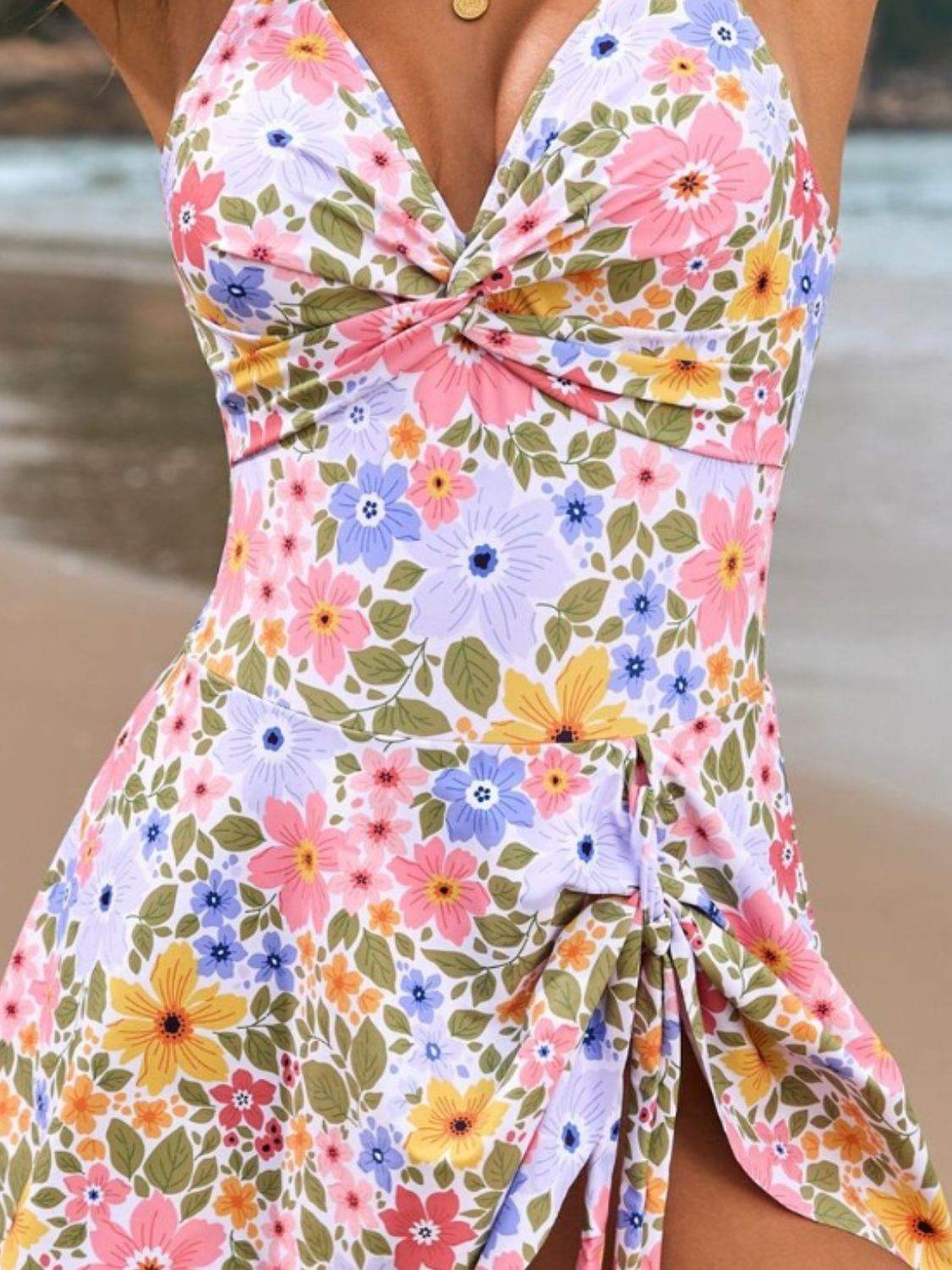 Twisted Front Crisscross Double Spaghetti Strap One-Piece Swimwear
