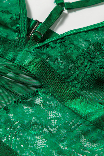 Ladies  Satin , Mesh Teddy with Front Detail at Bust in Blk, Burgundy &amp; Hunter Green