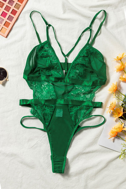 Ladies  Satin , Mesh Teddy with Front Detail at Bust in Blk, Burgundy &amp; Hunter Green