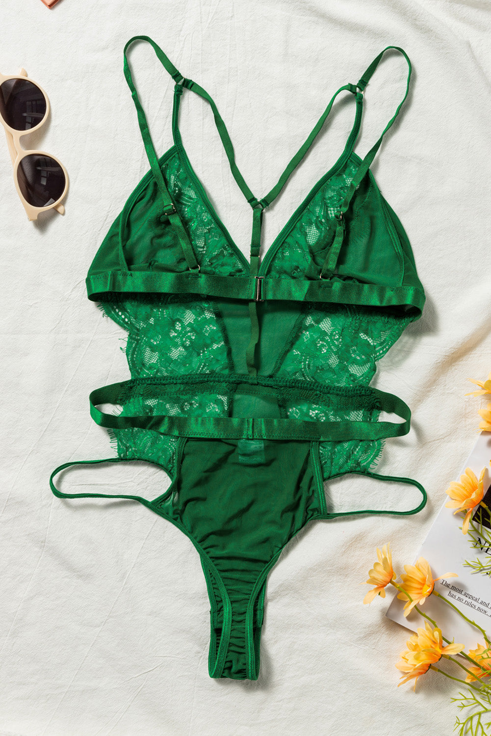 Ladies  Satin , Mesh Teddy with Front Detail at Bust in Blk, Burgundy &amp; Hunter Green