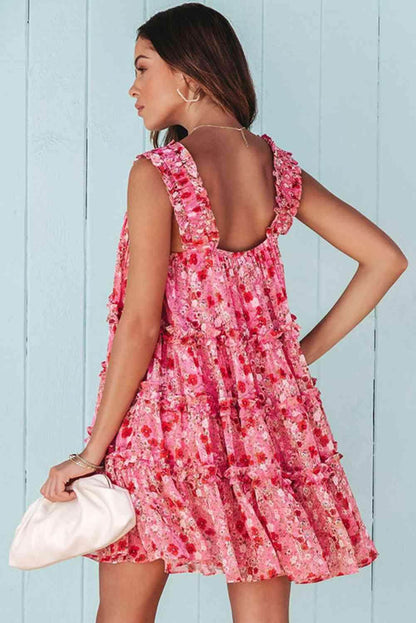 Chic Printed Square Neck Sleeveless Mini Dress for Women