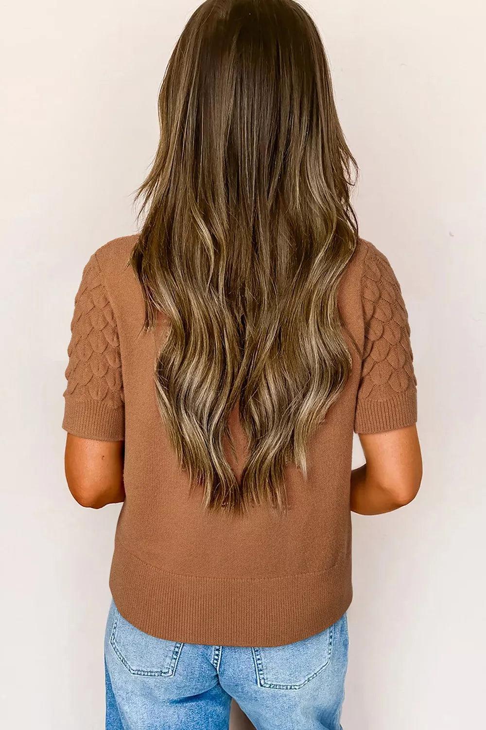 Textured Knit Short Sleeve Pullover
