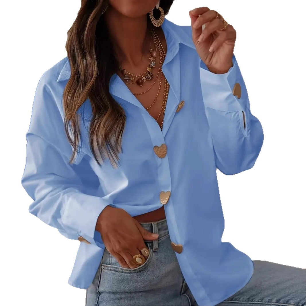 Versatile Heart-pattern Single-breasted Shirt Long-sleeve Top