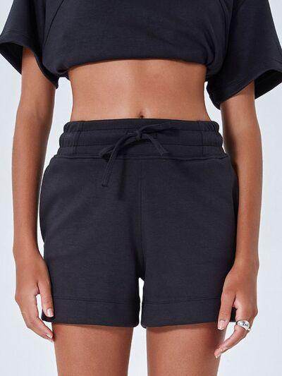 Drawstring Solid Color Shorts with Pockets for Women