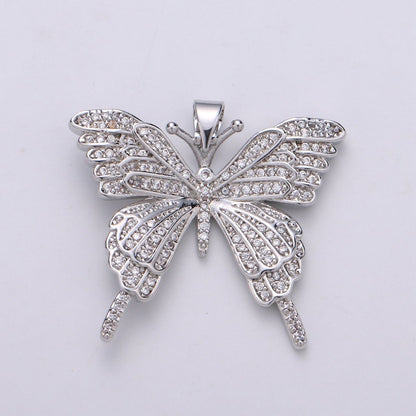 32x27mm Wholesale Gold-Filled Gold or Silver Butterfly Pendant Charm with Rhinestones, Pendant for Necklace Bracelet Anklet Making, Butterfly Zirconia Pendant J-148