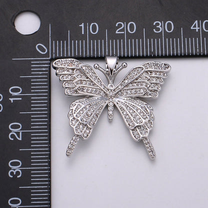 32x27mm Wholesale Gold-Filled Gold or Silver Butterfly Pendant Charm with Rhinestones, Pendant for Necklace Bracelet Anklet Making, Butterfly Zirconia Pendant J-148