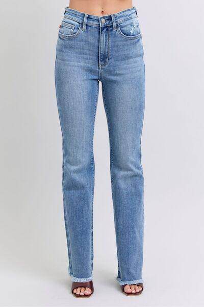 Judy Blue Full Size Raw Hem High Rise Bootcut Jeans for Women