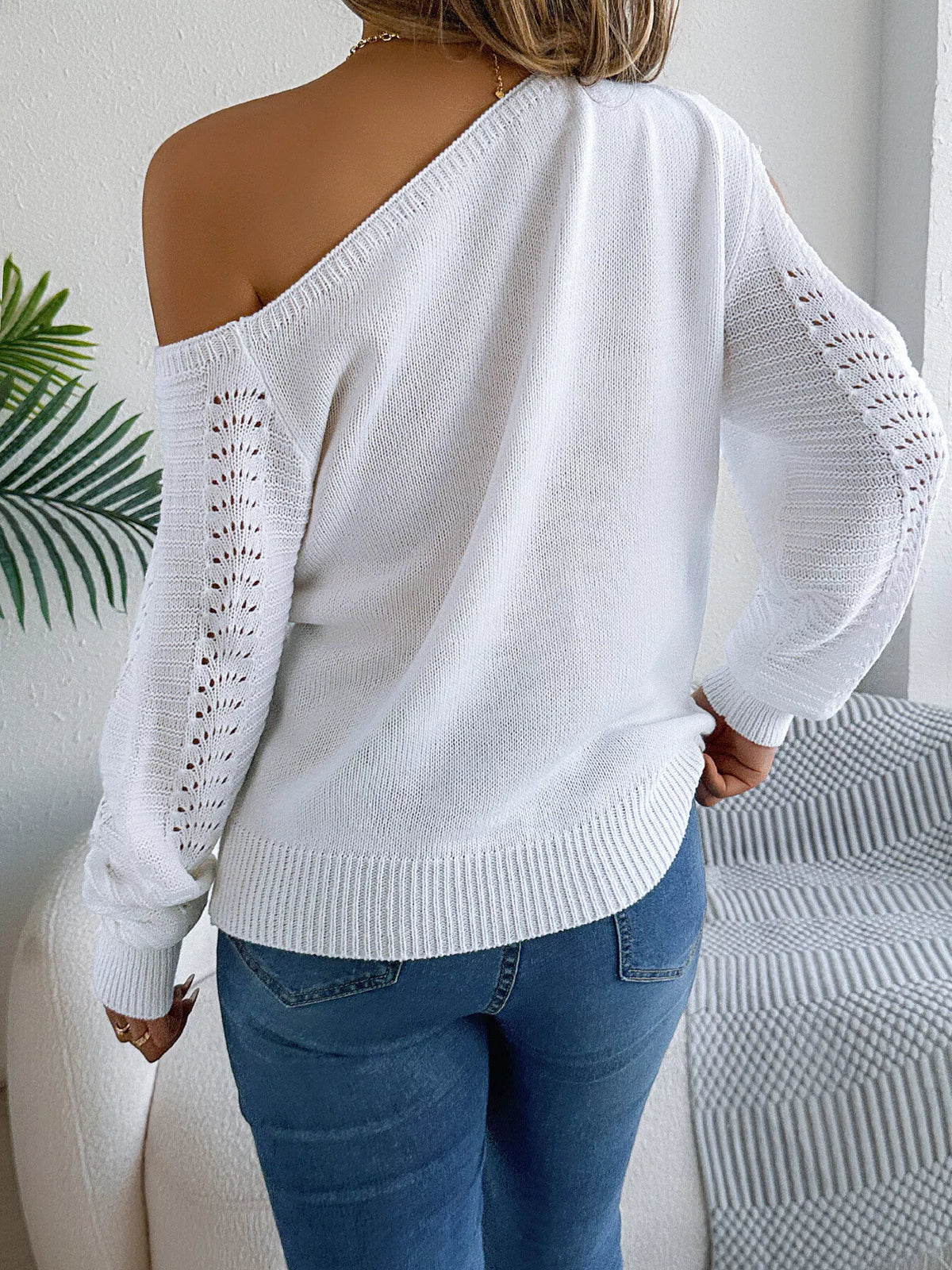 Openwork One Shoulder Cutout Long Sleeve Sweater