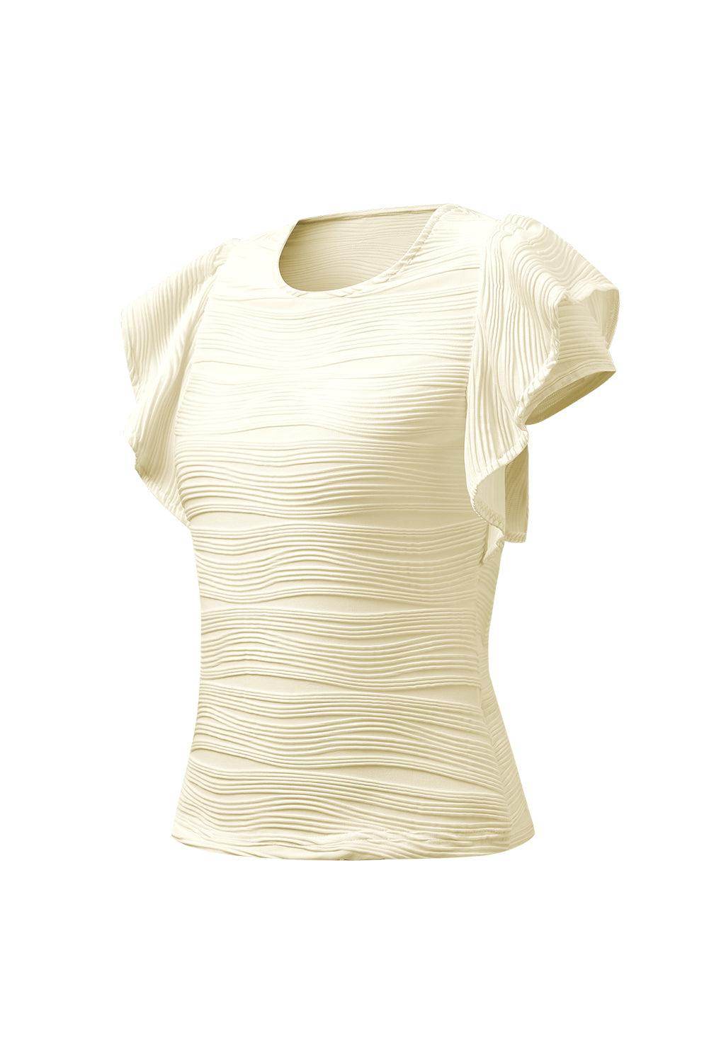 Textured Round Neck Cap Sleeve Top for Casual Style