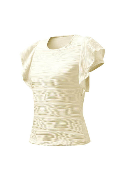 Textured Round Neck Cap Sleeve Top for Casual Style