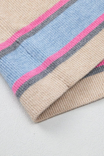 Striped Color Block Johnny Collar Sweater