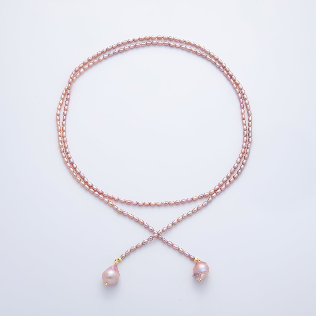 3.3mm Purple Natural Baroque Freshwater Pearl Drop Lariat Chain Necklace | WA-1178