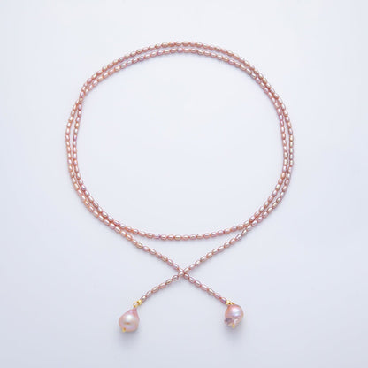 3.3mm Purple Natural Baroque Freshwater Pearl Drop Lariat Chain Necklace | WA-1178