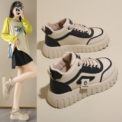 Breathable High-top White Shoes For Women Versatile Chunky-soled Athletic-casual Style