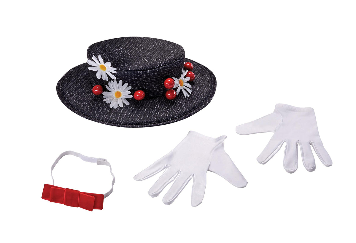 Mary Poppins Disney Adult Accessory Costume Kit Hat, Gloves and Bow Tie