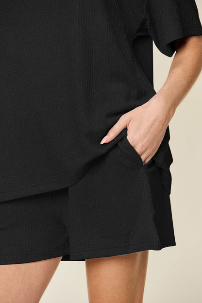 Slightly Stretchy Round Neck T-Shirt &amp; Shorts Set