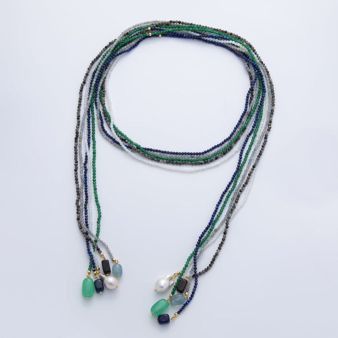 3.4mm Black, Green, Blue Dyed Agate Rondelle Bead Strands Wrap Necklace | WA-1229