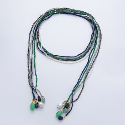 3.4mm Black, Green, Blue Dyed Agate Rondelle Bead Strands Wrap Necklace | WA-1229