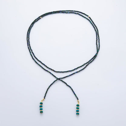 3.4mm Black, Green, Blue Dyed Agate Rondelle Bead Strands Wrap Necklace | WA-1229