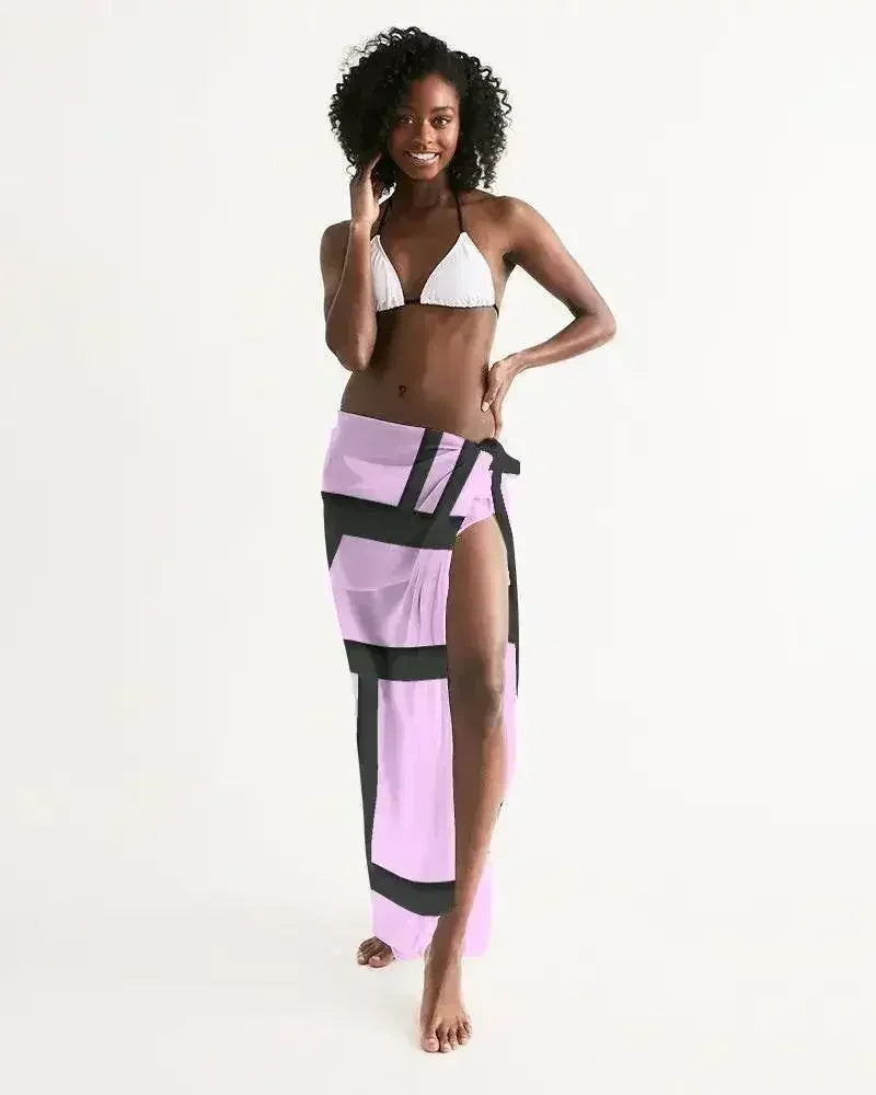 Sheer Sarong Swimsuit Cover Up Wrap / Geometric Lavender and Black