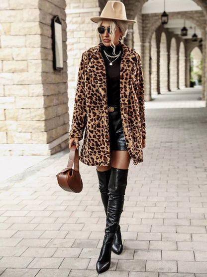 Leopard Print Faux Fur Longline Coat