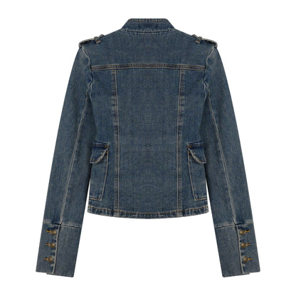 American-Style Retro Court-Style Waist-Cinching Denim Jacket For Women