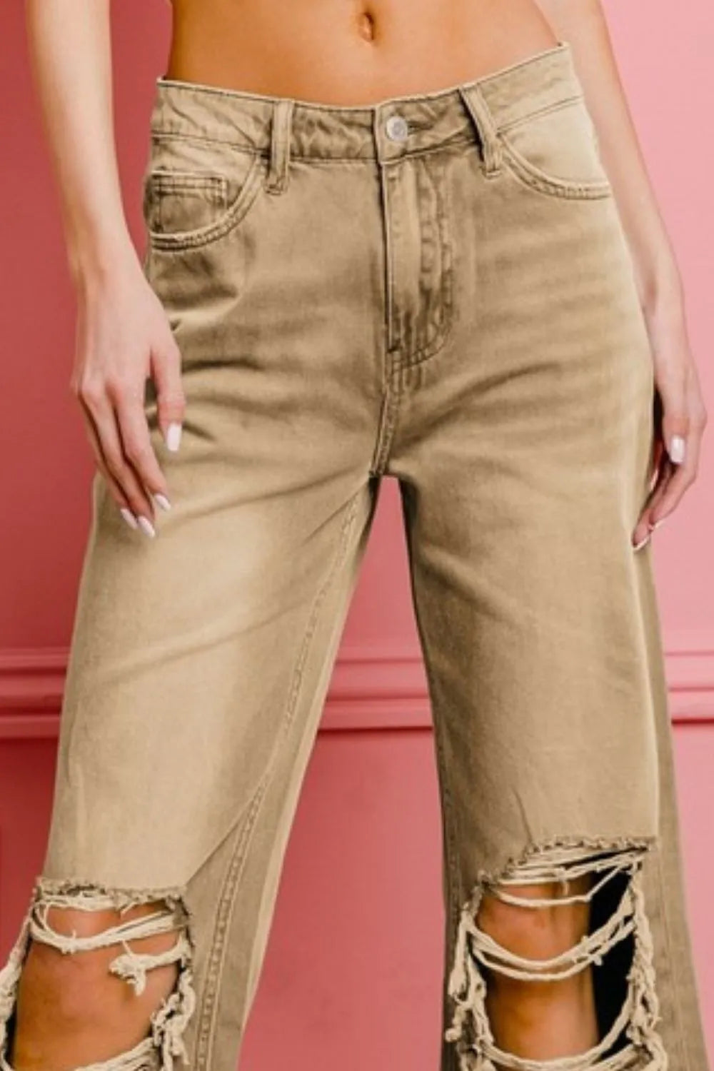 BiBi Distressed Vintage Washed Wide Leg Pants