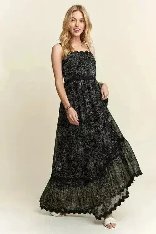 Floral Maxi Cami Dress – Adjustable Straps &amp; Flowy Silhouette