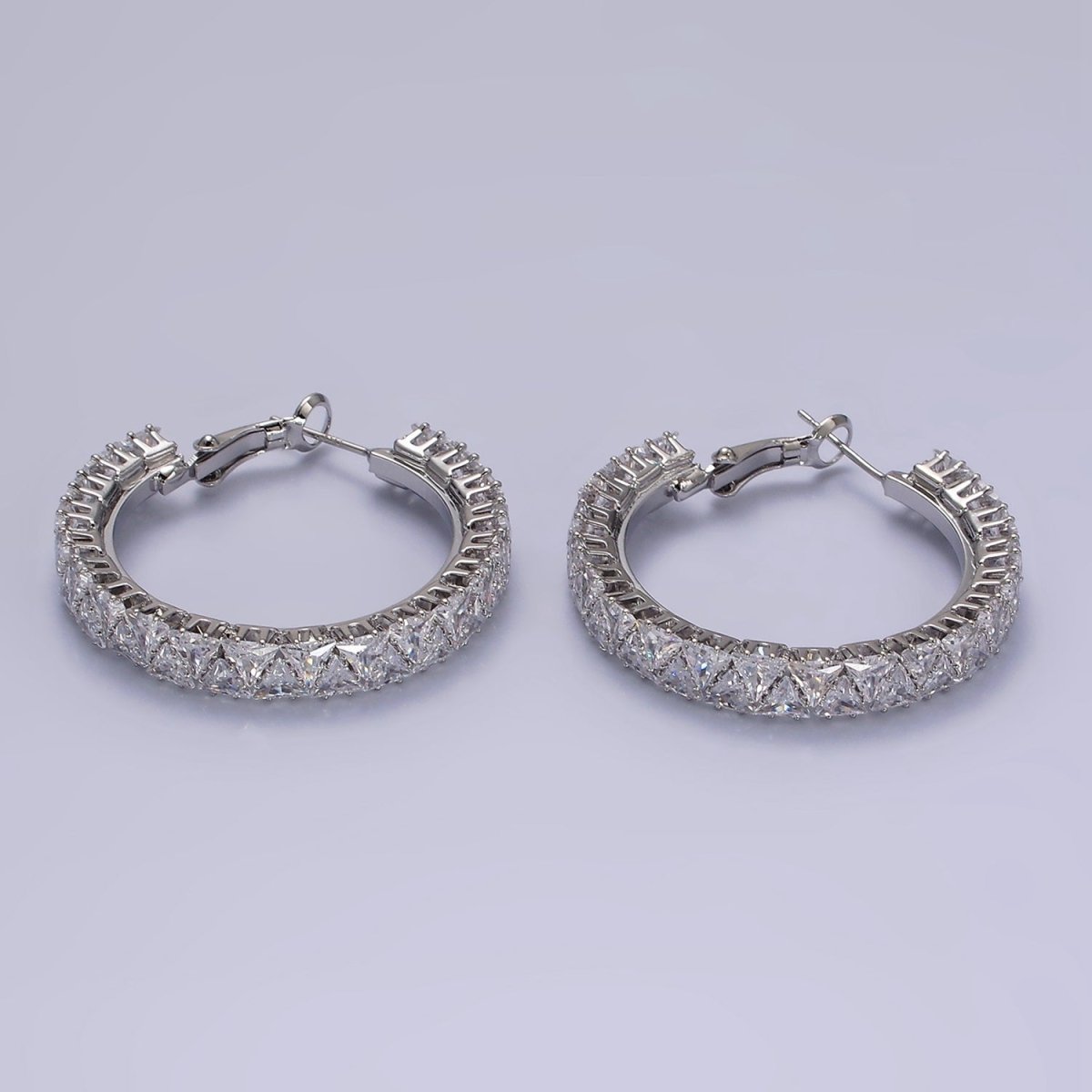 35mm Clear Triangle CZ Lined Hinge Hoop Earrings in Gold &amp; Silver | AE275 AE376