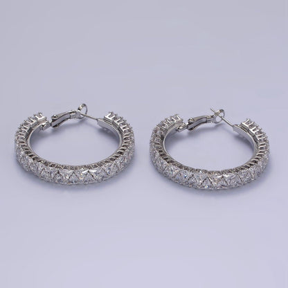 35mm Clear Triangle CZ Lined Hinge Hoop Earrings in Gold &amp; Silver | AE275 AE376