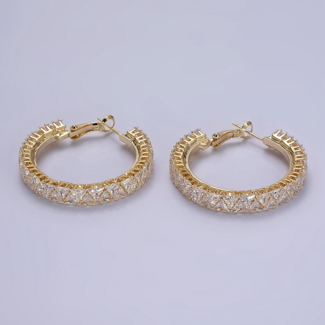 35mm Clear Triangle CZ Lined Hinge Hoop Earrings in Gold &amp; Silver | AE275 AE376