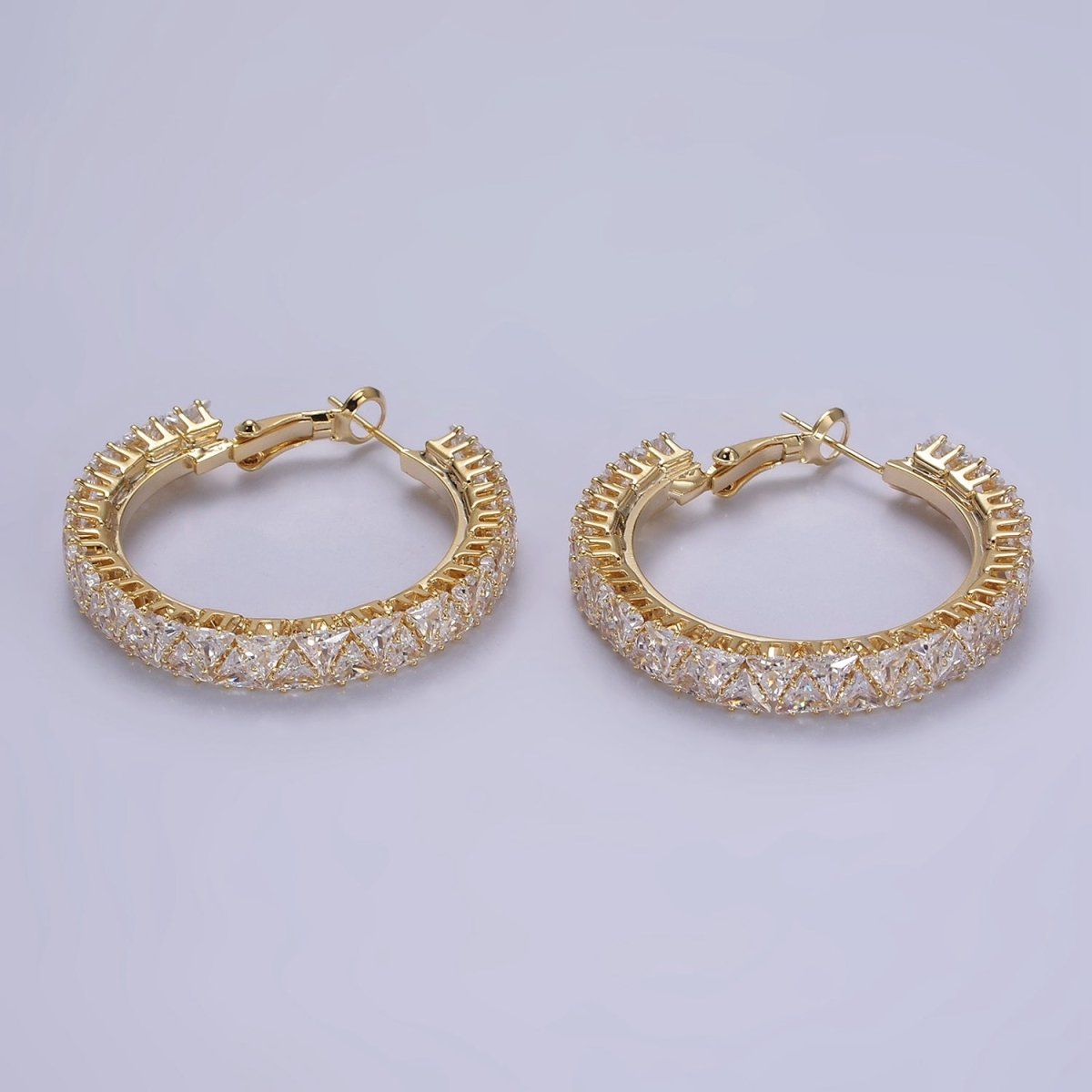 35mm Clear Triangle CZ Lined Hinge Hoop Earrings in Gold &amp; Silver | AE275 AE376