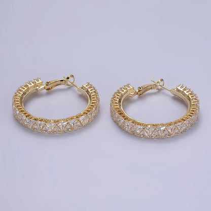 35mm Clear Triangle CZ Lined Hinge Hoop Earrings in Gold &amp; Silver | AE275 AE376