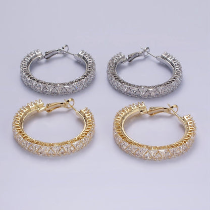 35mm Clear Triangle CZ Lined Hinge Hoop Earrings in Gold &amp; Silver | AE275 AE376