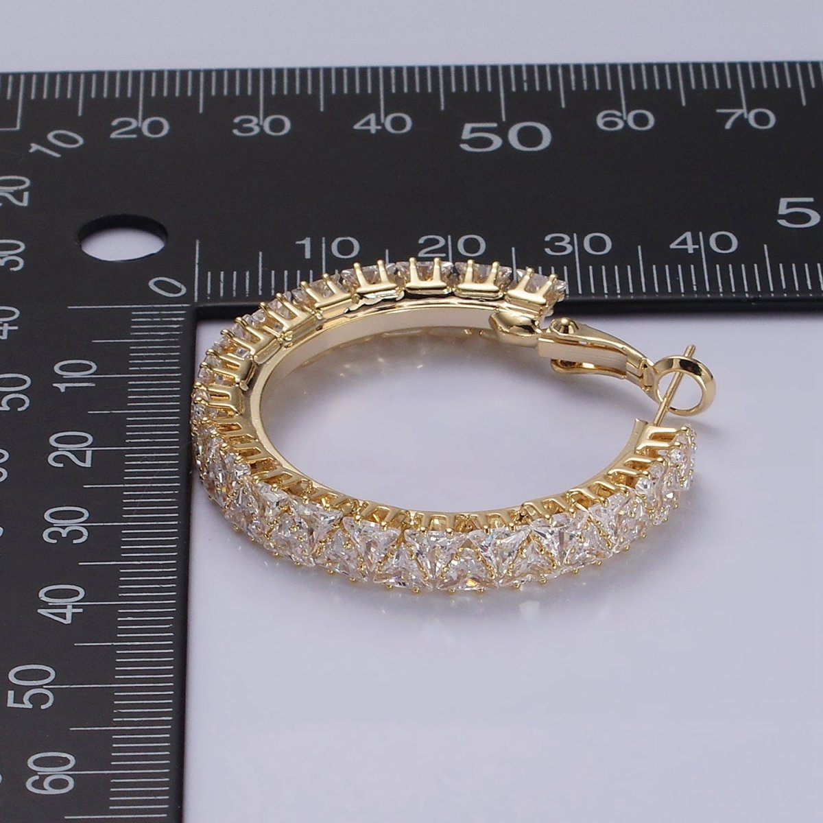35mm Clear Triangle CZ Lined Hinge Hoop Earrings in Gold &amp; Silver | AE275 AE376