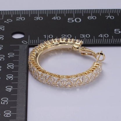 35mm Clear Triangle CZ Lined Hinge Hoop Earrings in Gold &amp; Silver | AE275 AE376