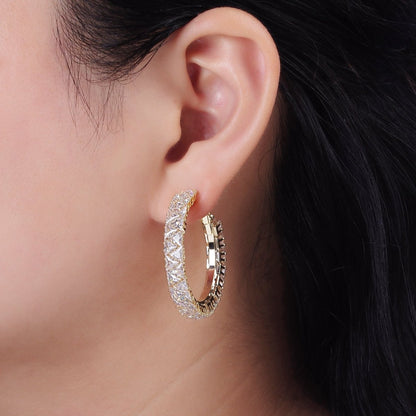 35mm Clear Triangle CZ Lined Hinge Hoop Earrings in Gold &amp; Silver | AE275 AE376
