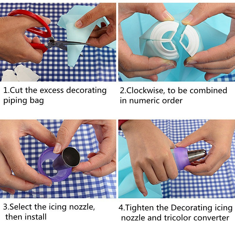 3 Color Cake Decorating Tools Icing Piping Cream Pastry Bag&amp;Nozzle Converter