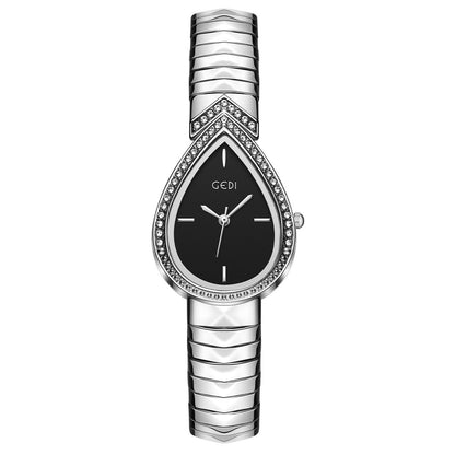 Exquisite Diamond Encrusted Snake Head Water Drop Design Womens Quartz Watch