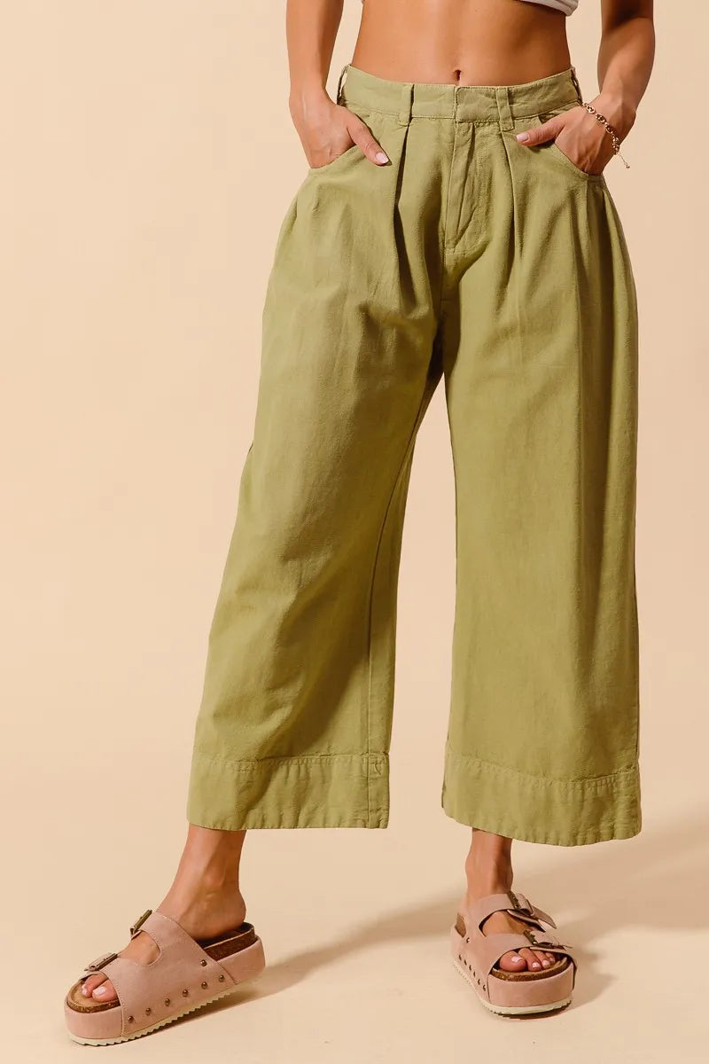 SO ME Mid Rise Wide Leg Chino Pants With Pockets