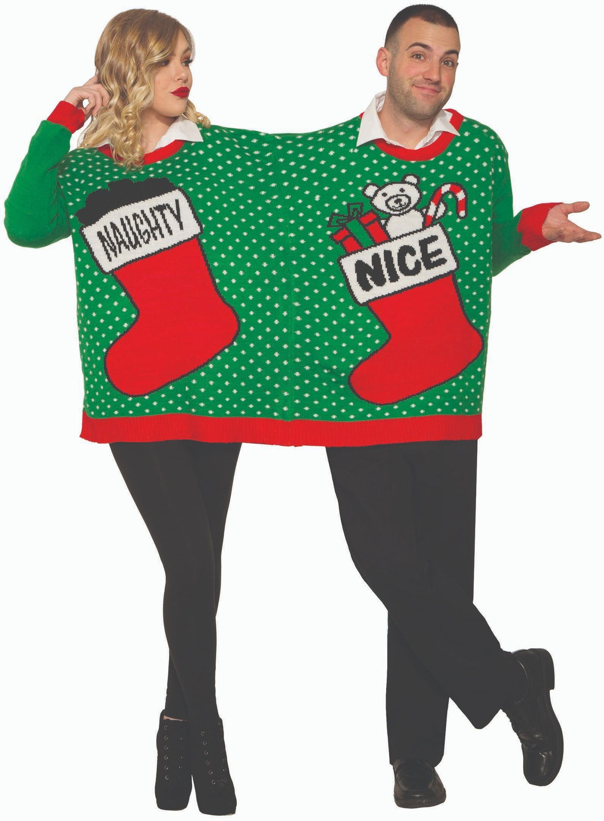 Forum Novelties Ugly Christmas Sweater for two Naught/Nice Size X-Large