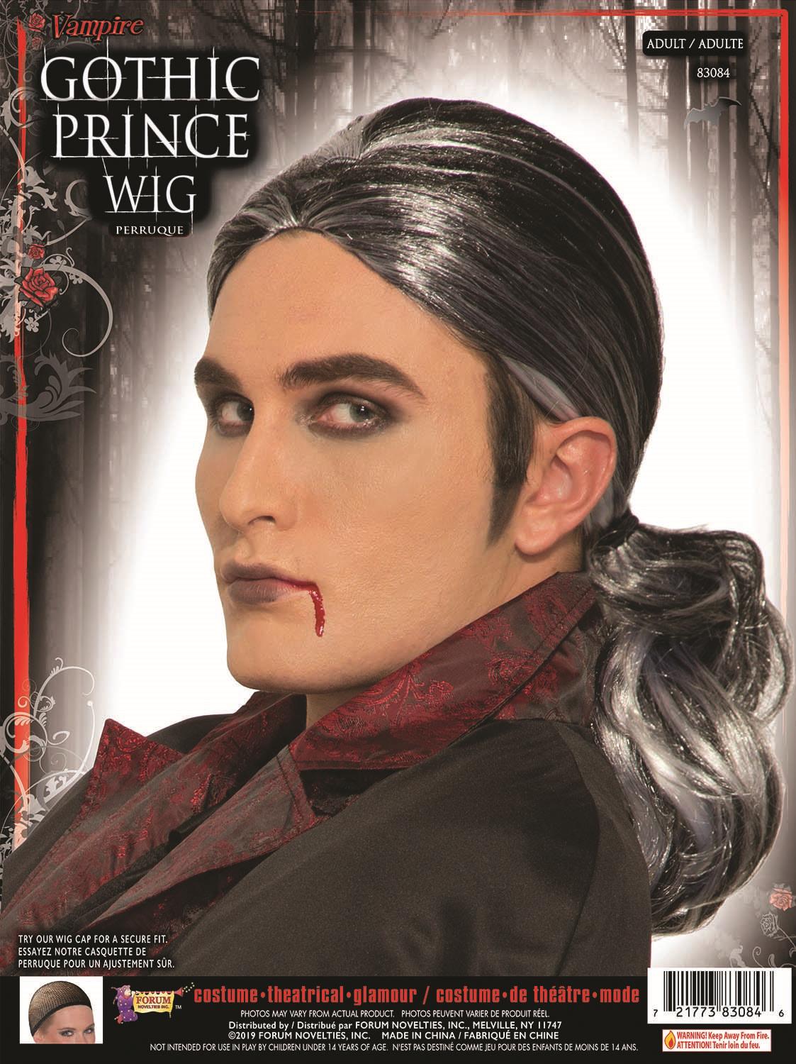 Gothic Vampire Prince Black and Silver Long Ponytail Wig