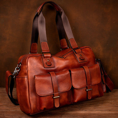 Full-grain Leather Vintage Tote Bag With Large Capacity