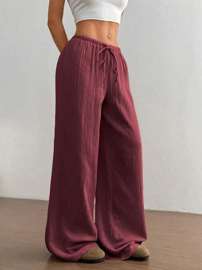 Wide Leg Drawstring Casual Pants