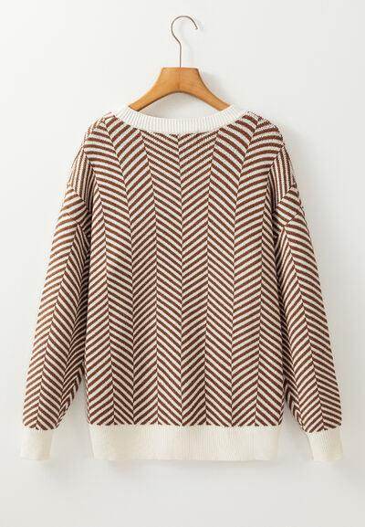 Striped Round Neck Long Sleeve Sweater for Women Fashion