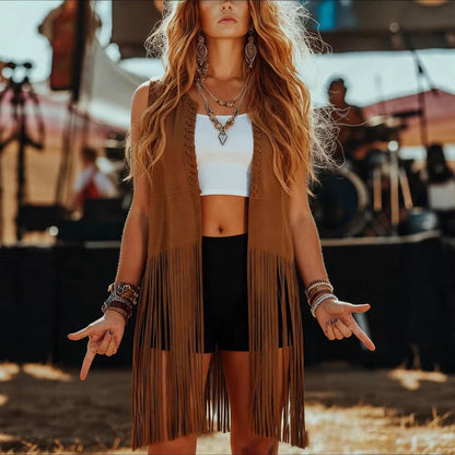 Suede Tassel Shawl Sleeveless Vest Jacket