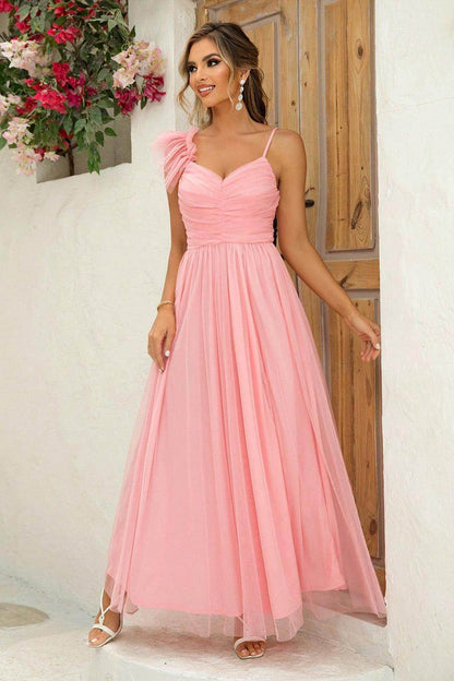 Asymmetrical Ruched Slit Dress for Elegant Evening Wear